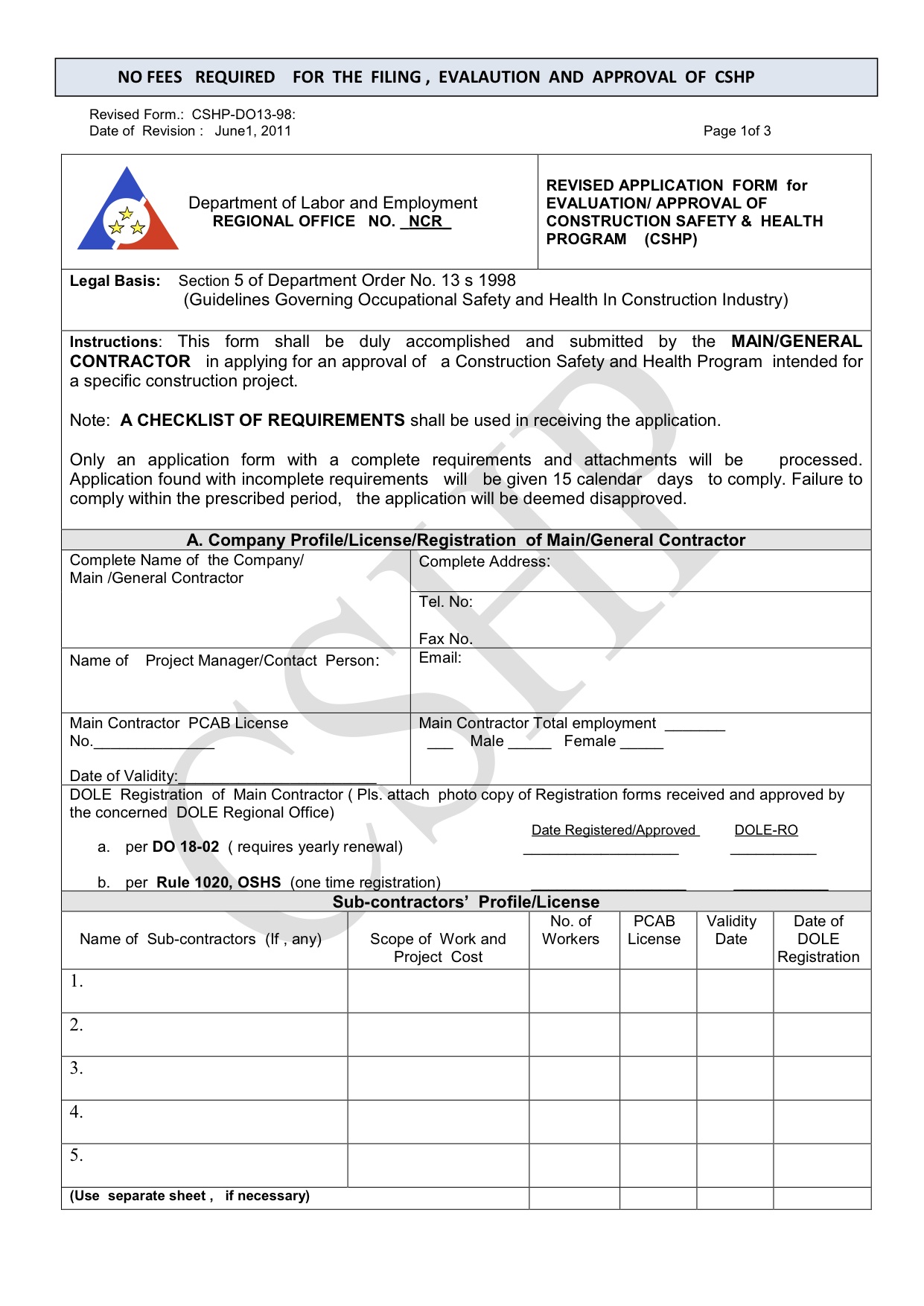 Dole Construction Safety And Health Program Sample