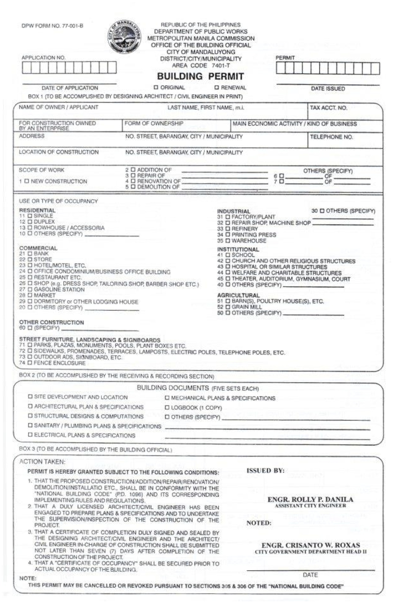 Printable Building Permit