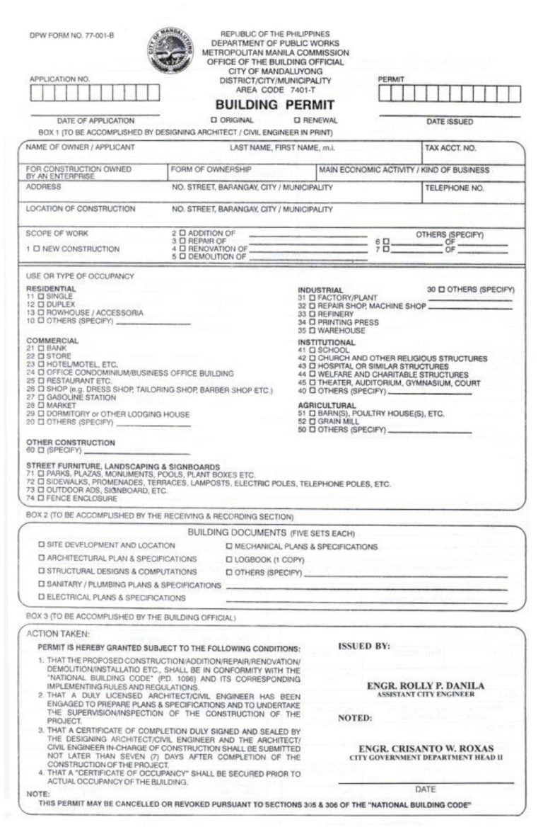 Building Permit Application Form in Mandaluyong City: What does it look