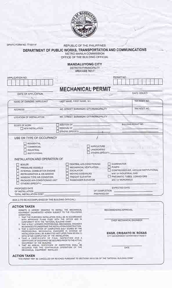 Mandaluyong Mechanical Permit Application 2020