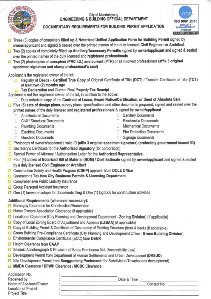 Building Permit Requirements Mandaluyong 2026